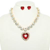 CRYSTAL HEART PENDANT NECKLACE SET