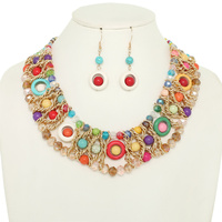 MULTICOLOR BEADED STATEMENT NECKLACE SET