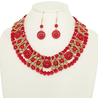 MULTICOLOR BEADED STATEMENT NECKLACE SET
