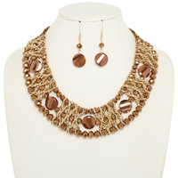 MULTI STRAND WOVEN FACET BEAD NECKLACE SET