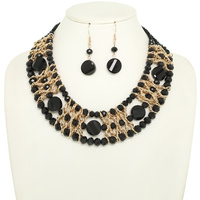 MULTI STRAND WOVEN FACET BEAD NECKLACE SET