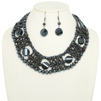 MULTI STRAND WOVEN FACET BEAD NECKLACE SET