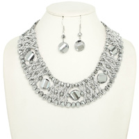 MULTI STRAND WOVEN FACET BEAD NECKLACE SET