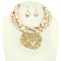 MULTI STRAND PEARL DISC NECKLACE SET