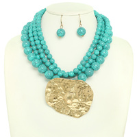 MULTI STRAND PEARL DISC NECKLACE SET