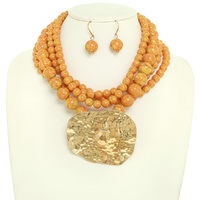 MULTI STRAND PEARL DISC NECKLACE SET
