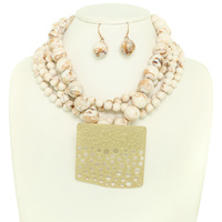 MULTI STRAND PEARL SQUARE DISC NECKLACE SET