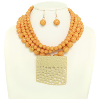 MULTI STRAND PEARL SQUARE DISC NECKLACE SET