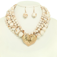 MULTI STRAND PEARL HEART PENDANT NECKLACE SET