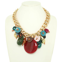 MULTI COLOR RESIN DISC STATEMENT NECKLACE