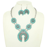 WESTERN TURQUOISE SQUASH BLOSSOM NECKLACE SET