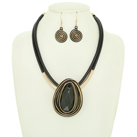 OVAL CABOCHON COIL CORD NECKLACE SET