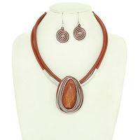 OVAL CABOCHON COIL CORD NECKLACE SET