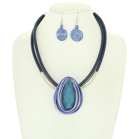 OVAL CABOCHON COIL CORD NECKLACE SET