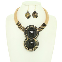 DOUBLE DISC CABOCHON MESH NECKLACE SET