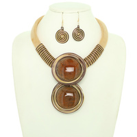 DOUBLE DISC CABOCHON MESH NECKLACE SET