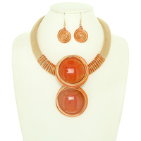 DOUBLE DISC CABOCHON MESH NECKLACE SET