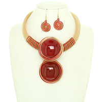 DOUBLE DISC CABOCHON MESH NECKLACE SET