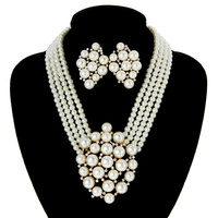 4 LINE PEARL NK SET W/ PEARL CLUSTER PENDANT