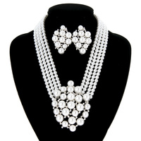 4 LINE PEARL NK SET W/ PEARL CLUSTER PENDANT