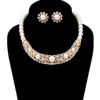 Metal With Pearls Necklace And Earrings Set Npq2Gcr