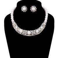 Metal With Pearls Necklace And Earrings Set Npq2Rwh