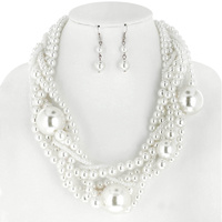 MULTI PEARL STRAND WRAP TWISTED NECKLACE AND EARRINGS SET