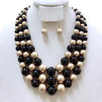MULTI-STRAND PEARL BEAD NECKLACE SET