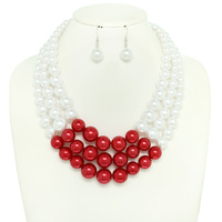 MULTI-STRAND PEARL BEAD NECKLACE SET