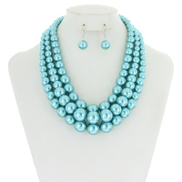 MULTI-STRAND PEARL BEAD NECKLACE SET