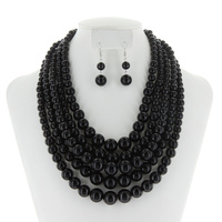 5 Layer Large Pearl Strands Extra Chunky Necklace And Earrings Set