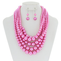 5 Layer Large Pearl Strands Extra Chunky Necklace And Earrings Set