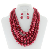 5 Layer Large Pearl Strands Extra Chunky Necklace And Earrings Set