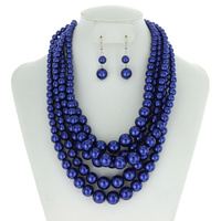 5 Layer Large Pearl Strands Extra Chunky Necklace And Earrings Set