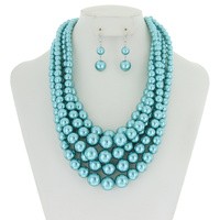 5 Layer Large Pearl Strands Extra Chunky Necklace And Earrings Set