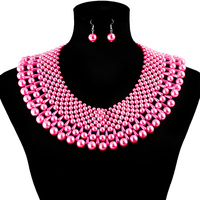 Wide Pearl Collar Necklace And Earrings Set