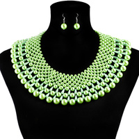 Wide Pearl Collar Necklace And Earrings Set
