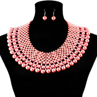 Wide Pearl Collar Necklace And Earrings Set