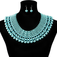 Wide Pearl Collar Necklace And Earrings Set