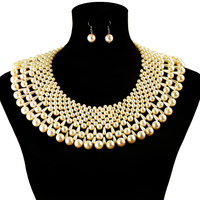 Wide Pearl Collar Necklace And Earrings Set