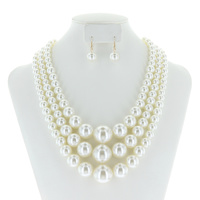 Multi Layered Pearl Strands Chunky Necklace And Earrings Set Npy065Gcr