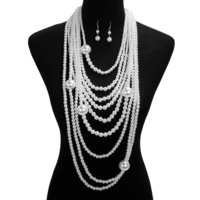 19.5" CLASSIC MULTISTRAND LONG PEARL ADJUSTABLE NECKLACE EARRING SET