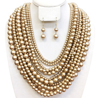 GOLD ELEGANT PEARL NECKLACE WITH MULTIPLE STRANDS