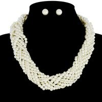 THICK PEARL TWISTED NECKLACE AND EARRING SET