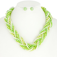 THICK PEARL TWISTED NECKLACE AND EARRING SET