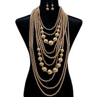 CHUNKY MULTI LAYER DRAPEY PEARL NECKLACE SET