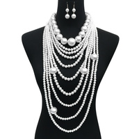CHUNKY MULTI LAYER DRAPEY PEARL NECKLACE SET