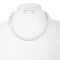 10MM CLASSIC SINGLE STRAND PEARL ADJUSTABLE NECKLACE EARRING SET