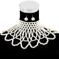 PEARL ARMOR BIB STATEMENT CHOKER NECKLACE AND EARRING SET