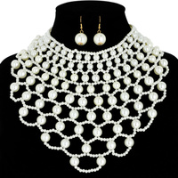 PEARL ARMOR BIB STATEMENT COLLAR CHOKER NECKLACE AND EARRINGS SET
